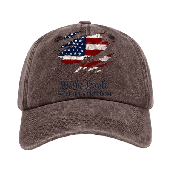 250 Anniversary USA Hat We The People Embroidered Cap Independence Day American Flag Hat Adjustable Washed Denim Unisex 2026 Celebration Cap,Coffee