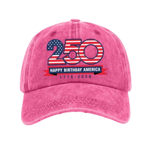 250 Anniversary USA Hat We The People Embroidered Cap Independence Day American Flag Hat Adjustable Washed Denim Unisex 2026 Celebration Cap,Hot Pink
