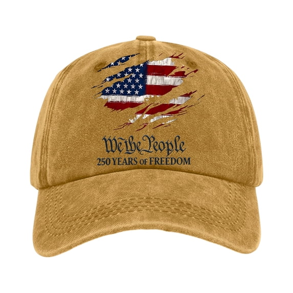 250 Anniversary USA Hat We The People Embroidered Cap Independence Day American Flag Hat Adjustable Washed Denim Unisex 2026 Celebration Cap,Yellow