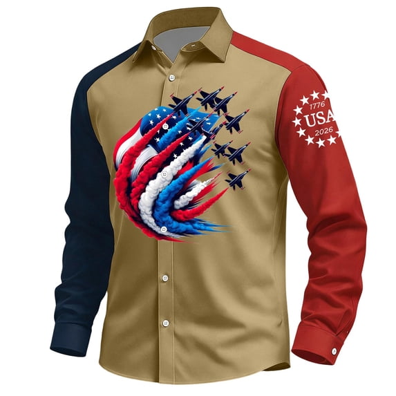 250 Anniversary USA Mens Buttons Down Shirt Long Sleeve 4th of July Shirts Casual Patriotic Usa Flag Graphic Lapel Soft Tops