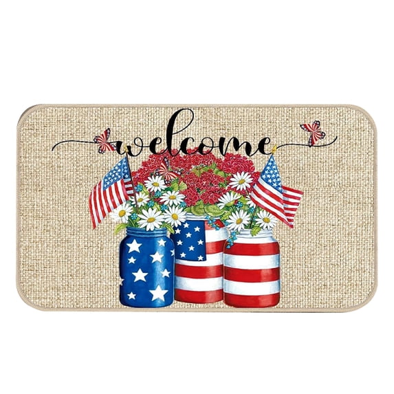 250 Anniversary USA Patriotic Welcome Doormat 19.69 x 31.5 Inch American Flag Floral Entry Rug, Red White Blue Non Slip Front Door Mat for 4th of July Porch Patio Home Decor