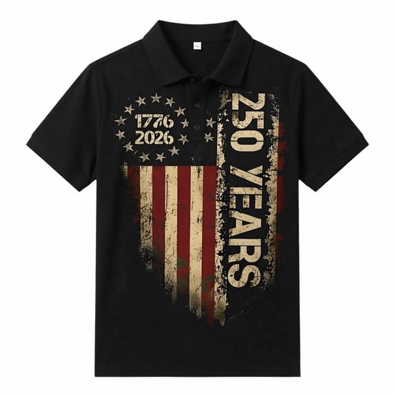 250 Anniversary USA Polo Shirt, Fourth Of July Shirt Graphic Tee Crewneck Pullover Tops Black Size S