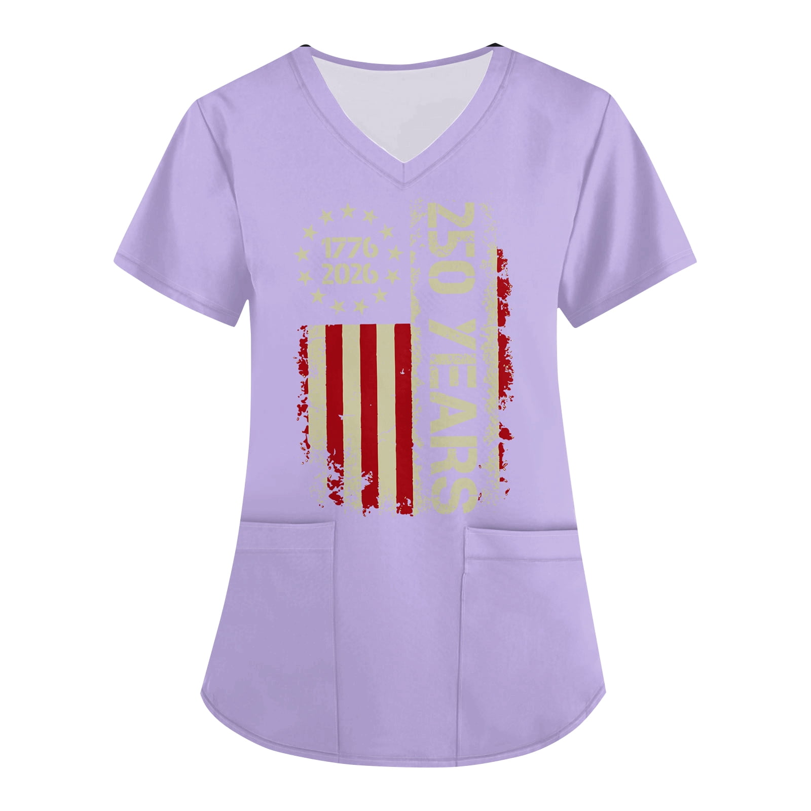 250 Anniversary USA Scrub Tops for Women 4th of July Soft Stretch V ...