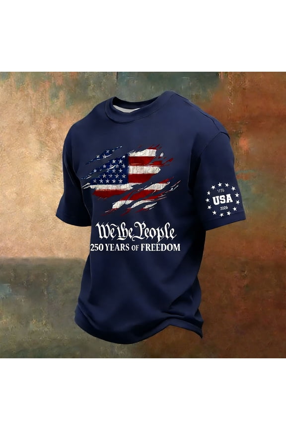 250 Anniversary USA Shirt 1776-2026 250th Birthday Patriotic American Flag T-Shirt Blue 2XL