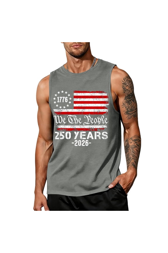 250 Anniversary USA Shirt For Men American Flag Tank Top 4th of July Sleeveless T-Shirt 1776-2026 Patriotic Tee M