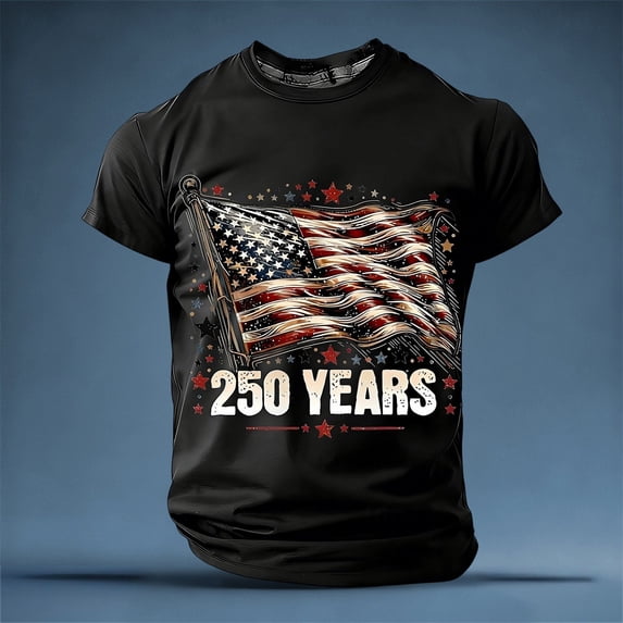 250 Anniversary USA Shirt For Men American Falg Print Short Sleeve Patriotic July 4th T-Shirts Loose Crew Neck Basic Work Tee Vacation Clothes Army Black S