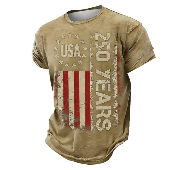 250 Anniversary USA Shirt Men Graphic Tee Independence Day Flag Print Casual Summer Top Patriotic Clothing