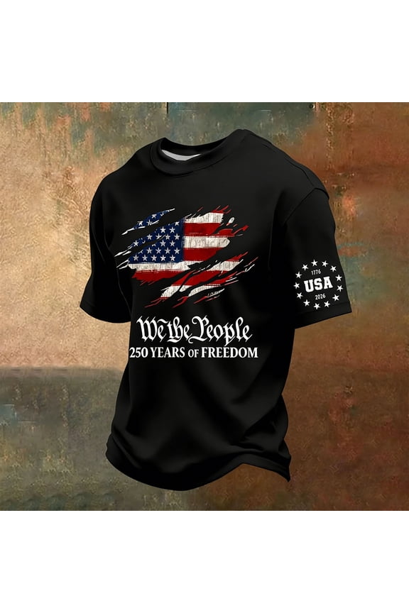250 Anniversary USA Shirt, Men's 250th Anniversary National Flag Print Casual Short Sleeve Shirt Patriotic Tee Black XL