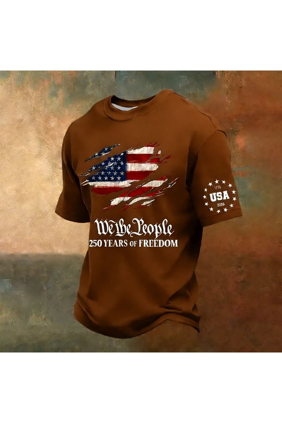 250 Anniversary USA Shirt, Men's 250th Anniversary National Flag Print Casual Short Sleeve Shirt Patriotic Tee Wine 3XL