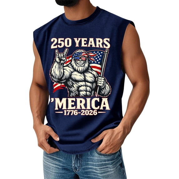 250 Anniversary USA Shirt Mens Tank Independence Day USA Flag Print Crew Neck Sleeveless Vest Muscle Relaxed Fit Soft Beach Vacation Muscle Tops, Black, #01 Black