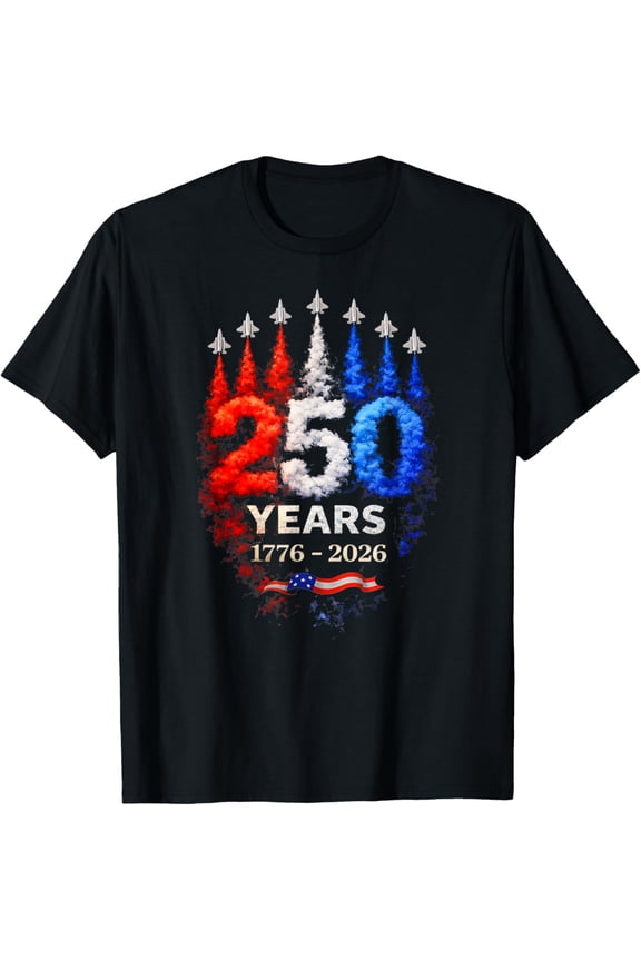 250 Anniversary USA Shirt Patriotic July 4th American Flag T-Shirt- Classic Unisex 100% Cotton Crew Neck T-Shirt Regular Fit Breathable Casual Everyday Wear