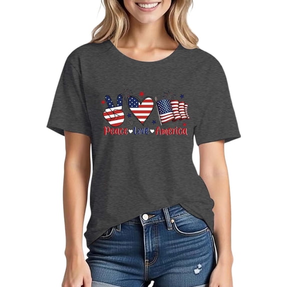 250 Anniversary USA Shirt for Women American Falg Print Crew Neck Patriotic 1776-2026 July 4th T-Shirts Loose Short Sleeve Work Tee Pullover Outfits Grey XXL