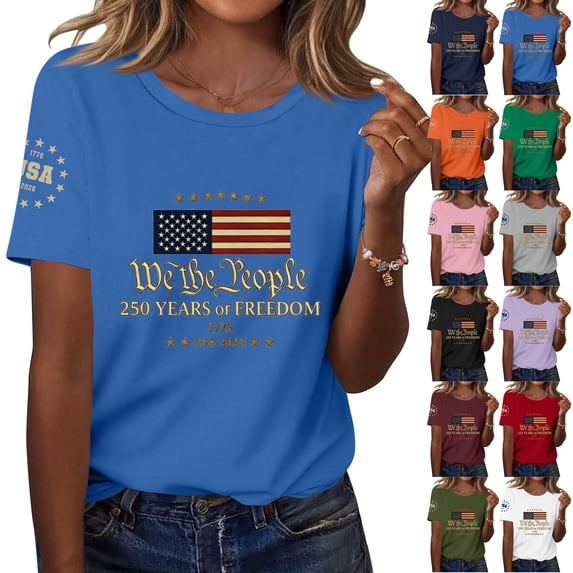 250 Anniversary USA Shirt for Women American Flag Freedom Graphic T-Shirts Patriotic Casual Short Sleeve Tees Tops Purple 3XL