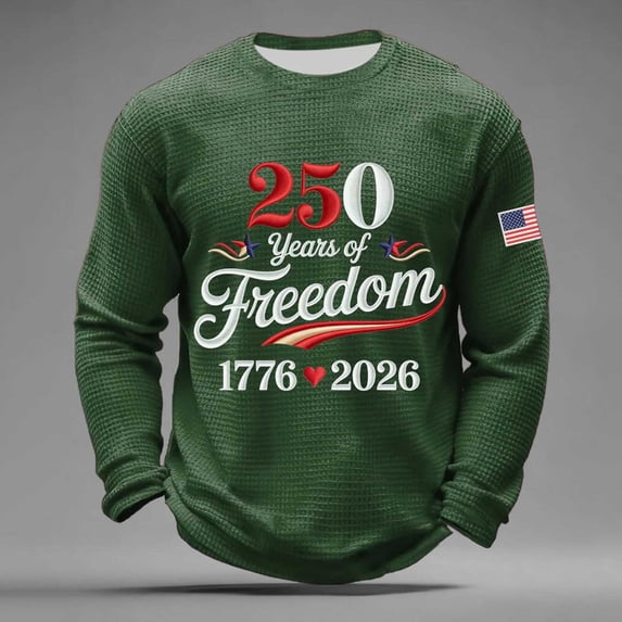 250 Anniversary USA Sweatshirt Men American Flag Sweatshirt Long Sleeve Waffle 250th Anniversary Shirt