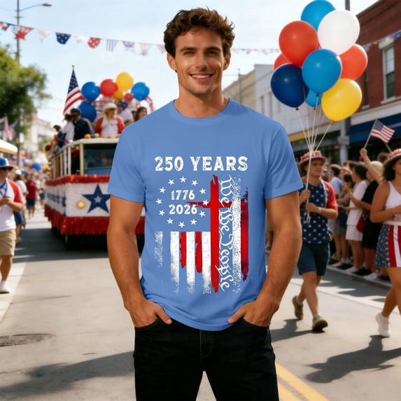 250 Anniversary USA Unisex Soft Breathable Short Sleeve Casual Couples Matching Tee 4Th of July Shirts Men Blue S