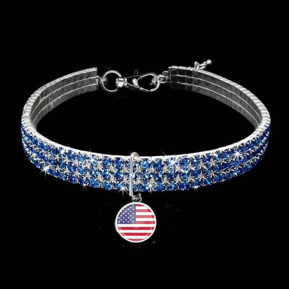 250 Anniversary Usa 4Th Of July Independence Day Decorations Red, White Blue Pet Dog Bling Rhinestone Chocker Collars Fancy Dog Heart Shaped Necklace