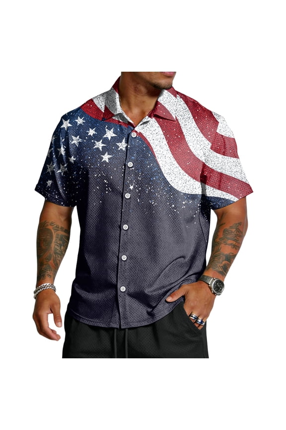 250 Anniversary Usa Button Down Shirts for Men American Flag Print Lapel Collar Short Sleeve Shirts United States Patriotic Star Classic Fit Comfy Tshirts, L, #01 Red