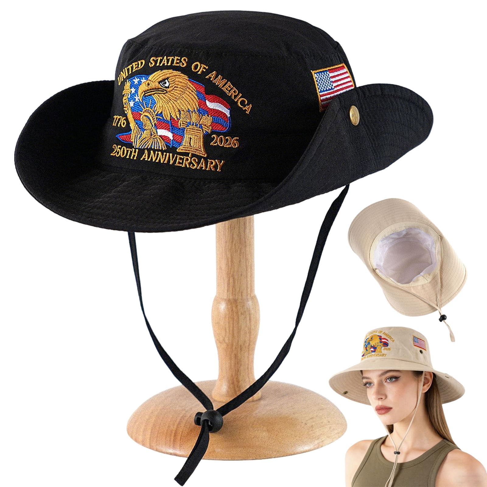 Hat Rack 1776 250 Anniversary Usa Hat 1776-2026, Patriotic Embroidered Wide Brim Sun ...