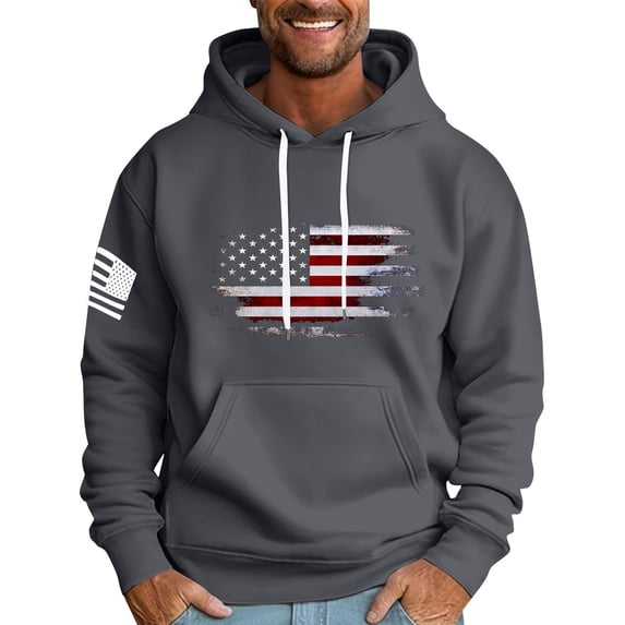 250 Anniversary Usa Hoodie for Men Fashion Patriotic Loungewear Sweatshirt Men Long Sleeve Drawstring Hood Kangaroo Pocket Dark Gray 2XL