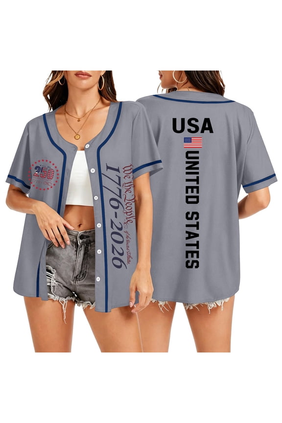 250 Anniversary Usa Jersey Shirts for Woman Usa Stars and Stripes Graphic Short Sleeve V-Neck Summer Baseball Top, Patriotic Baseball Tee Top