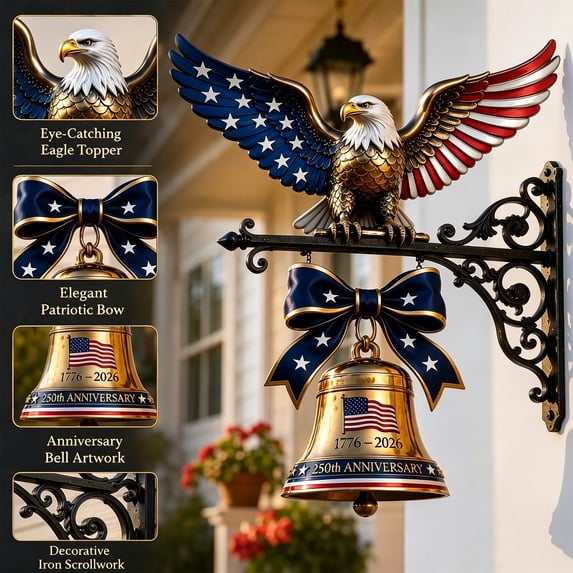 250 Anniversary Usa Merchandise Decoration, Spirit Of Liberty Eagle Bell, Vintage Eagle Patriotic Doorbell Decor, Hanging Bells Gift for Veterans, Porch, Fence