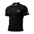 thumbnail image 1 of 250 Anniversary Usa Polo Shirts Men Usa Flag Print V Neck Short Sleeve Lapel Collar Tshirts Fourth Of July Patriotic Star Classic Fit Summer Tops, XL, #01 Black, 1 of 3