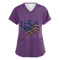 thumbnail image 1 of 250 Anniversary Usa Scrub Tops for Women Letter Print Independence Day Short Sleeve Nursing Uniforms V Neck Lightweight Classic Fit Workwear Shirts with Pockets, #01 Purple, L, 1 of 4