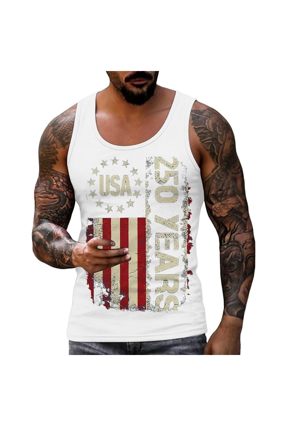 250 Anniversary Usa Shirt for Men 4th Of July Usa Independence Day Tank Top Retro American Flag Graphic Sleeveless Patriotic Tank Tops We the People Round Neck Spring Summer Vest,White 3XL