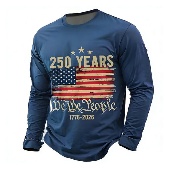 250 Anniversary Usa Shirt Men's Shirts Long Sleeve 250 Years American Flag 250th Anniversary Usa T-Shirt Crew Neck Casual Stylish America Pullover Activewear