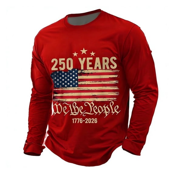 250 Anniversary Usa Shirt Men's Shirts Long Sleeve Independence Day Freedom T-Shirt Big & Tall Trendy America Pullover Tops