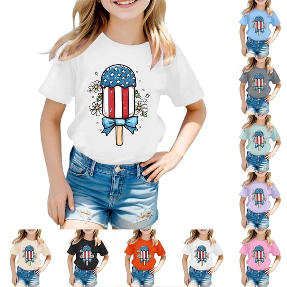 250 Anniversary Usa Shirt Summer Tops Graphic Tees for Girls Stylish Printed Short Sleeve Round Neck Comfortable Casual Daily Everyday Wear Black