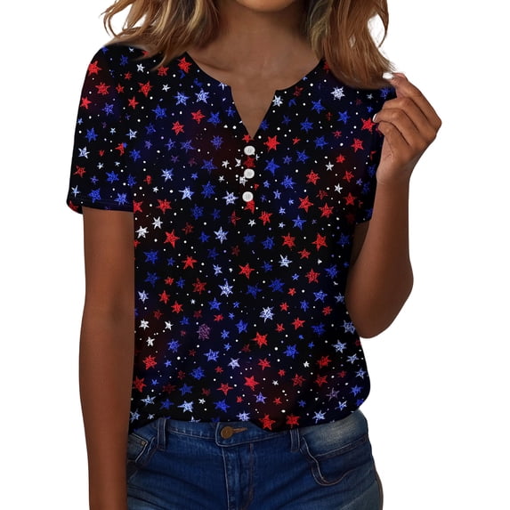 250 Anniversary Usa Shirt Women 250 Anniversary Usa Flag Print V Neck Henley Tops Patriotic 4th Of July T-Shirt