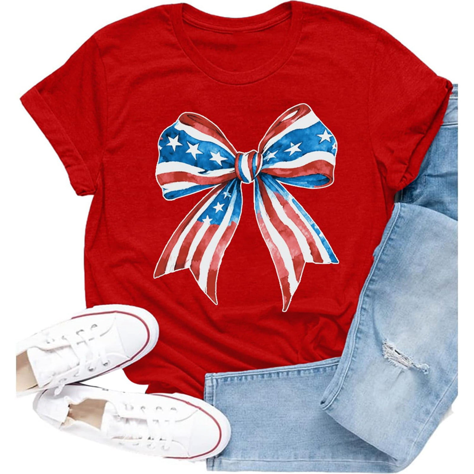 250 Anniversary Usa Shirt Women Lady Bow Tie Patriotic Pattern Round ...