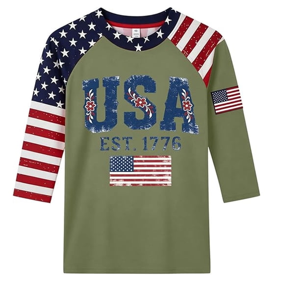 250 Anniversary Usa Shirt Women Patriotic Raglan Sleeve T Shirt For Fourth Of July Celebration Casual Crew Neck Three Quarter Length Tee