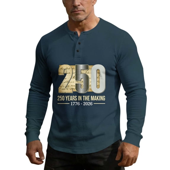 250 Anniversary Usa Shirt for Mens Long Sleeve American Flag Graphic T Shirts Patriotic Henley Button Raglan Tees Tops Casual Lightweight Clothes