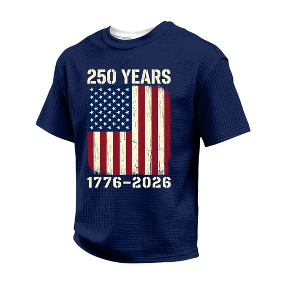 250 Anniversary Usa Shirts Men Patriotic Independence Day Shirt Crew Neck Short Sleeve 1776 - 2026 T Shirts Graphic Loose American Flag Tees Dark Blue M