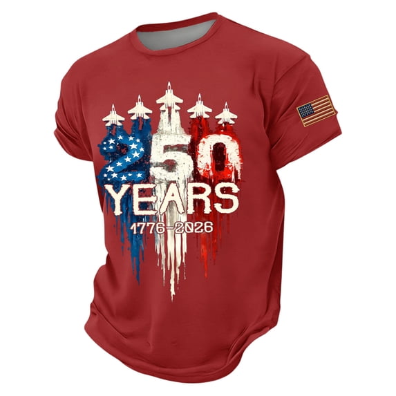 250 Anniversary Usa T Shirt for Men 4th Of July Usa Flag Print Crew Neck Short Sleeve T-Shirt Moisture Wicking Relaxed Fit Casual Breathable Tees, Red, #01 Red