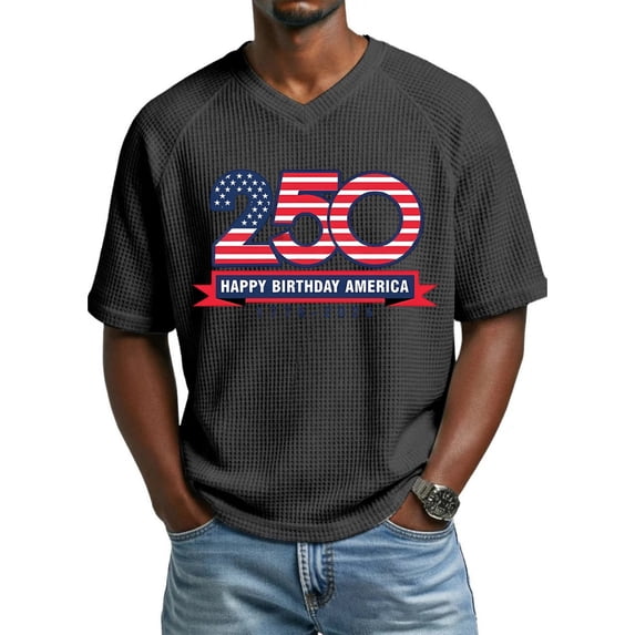 250 Anniversary Usa T Shirt for Men American Flag Print Waffle Short Sleeve Crew Neck Shirts Independence Day Moisture Wicking Classic Fit Workout Daily Wear Tops, Black, #01 Black
