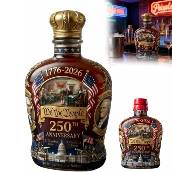 250 Anniversary Whiskey Bottle 250 Anniversary Decanter 250th Anniversary We The People Heritage Whiskey Glass Declaration of Independence Design