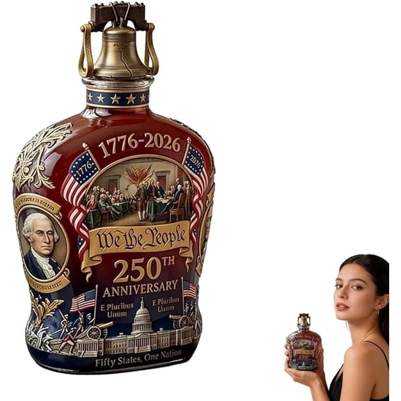 U.S. 250th Anniversary Commemorative Whiskey Bottle, “We the People” Heritage Whiskey Glass Decanter, 250th Anniversary Display Bottle for Whiskey, Scotch, Bourbon or Wine By PULMCheerger