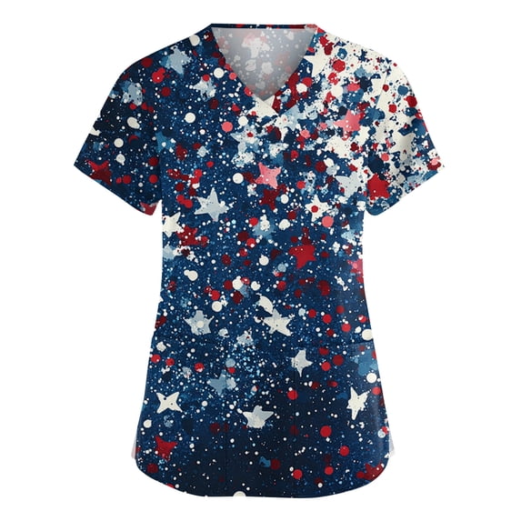 250 Anniversary Womens Scrubs Top Short Sleeves National Flag Print Nurse Working Uniform 4th of July Patriotic Scrub Tops with Pockets