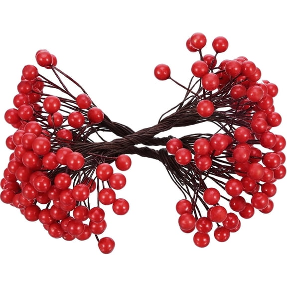 250 Artificial Holly Red Berry Twig Picks,Simulated Double-Headed Berries Decorations,Lifelike Red Fruit Decorative Accessories,for Birthday Wedding Party Christmas