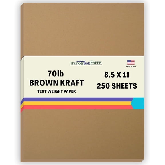 250 Brown Kraft 70lb Text Paper Sheets 8.5"x11" - Natural Earthy Tone, Smooth Finish for Printer, Crafts, Invitations