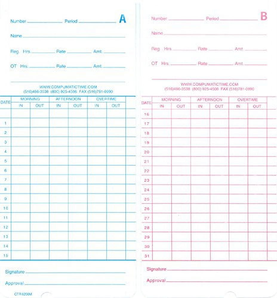 250 CTR6200M Time Cards