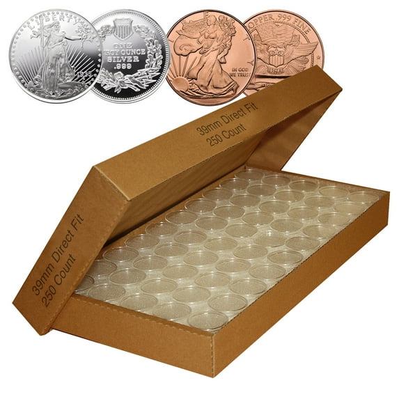 250 Direct Fit Airtight 39mm Coin Capsules for 1oz SILVER ROUND or COPPER ROUNDS