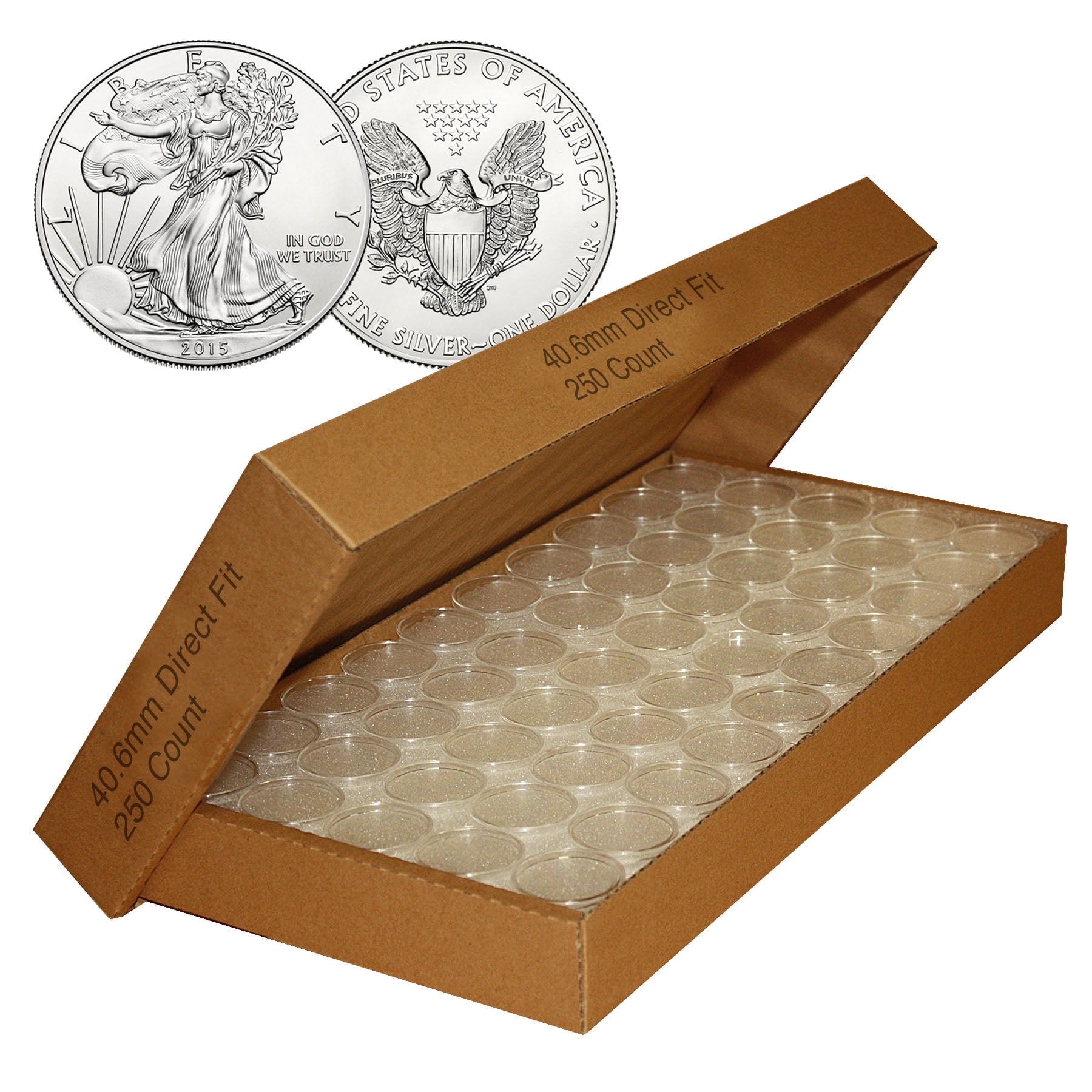 250 Quantity Direct Fit Airtight 40.6mm Coin Holder Capsules Holders For SILVER EAGLE Oz