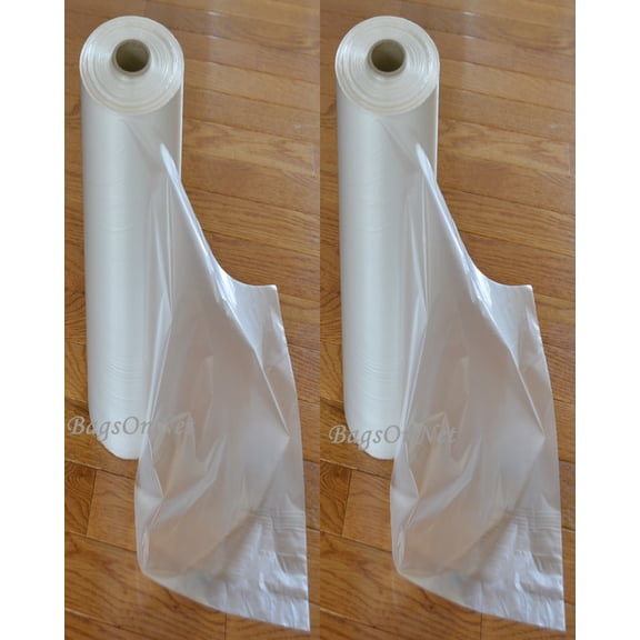 250 Freezer Food Storage Bags, 18" W x 24" H (Width x Height), with Plastic Ties. Clear Plastic Bags on Roll, High-Density Polyethylene, 15 Micron, 250 Bags/Roll, 1 Roll/Box