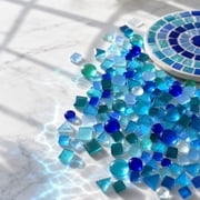 250 G/Bag Mixed Shapes Blue Glass,Glitter Crystal Glass Mosaic Tiles,Irregular Mini Mosaic Glass,Various Blue Glass Blocks,Mosaic Tiles Pieces for Making Craft,Home Decor Blue