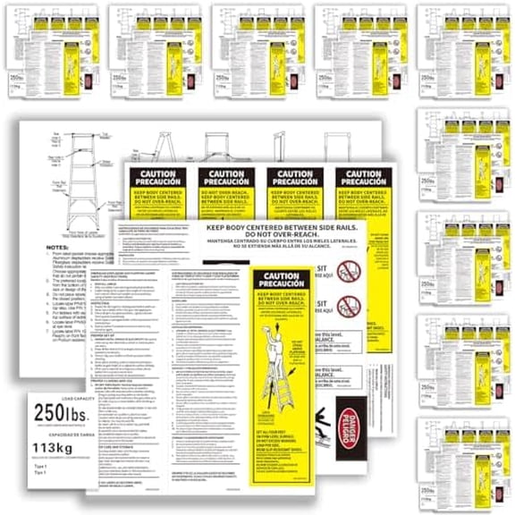 250 LB Fiberglass Step Ladder Kits Compatible with Werner Ladder Safety Labels for Type 1 250 Load Capacity Stepladders Inspection Stickers (Pack of 10 Sets)$$