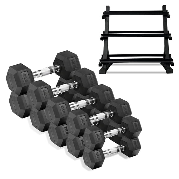 250 LBS Rubber Hex Dumbbell Set with Storage Rack – Home Gym Equipment for Strength Training, Exercise & Fitness, Non-Slip Durable Weight Set